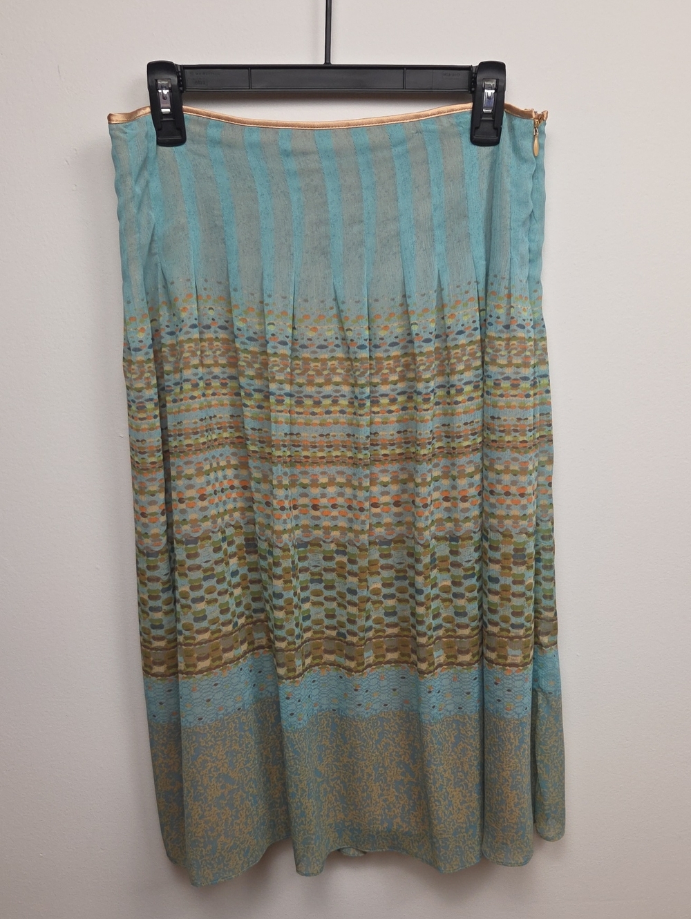 Vintage Y2K 90s Light Blue & Gold Flowy Pleated Midi Skirt Pastel Fairy Ethereal